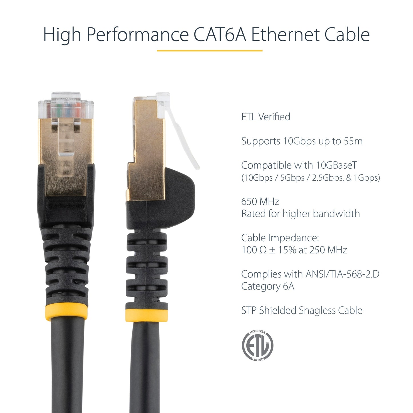 StarTech.com 5m CAT6a Ethernet Cable - 10 Gigabit Shielded Snagless RJ45 100W PoE (Black)