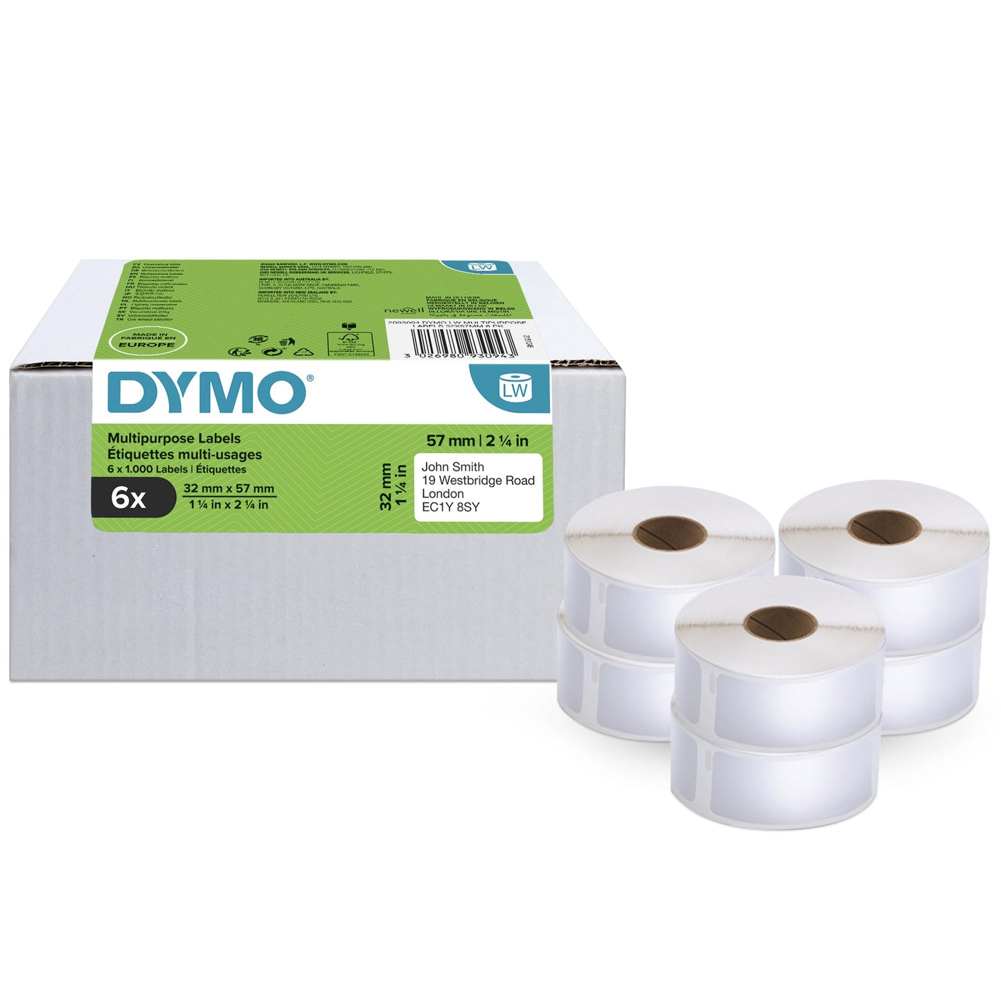 DYMO 2093094 DirectLabel-etikettes 57mm x32mm Pack=6 for Dymo LW 550 60mm/400 Labels