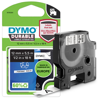 DYMO 1978364 DirectLabel-etikettes black on white Vinyl 12mm x 5,5mm for Dymo D1 Labels