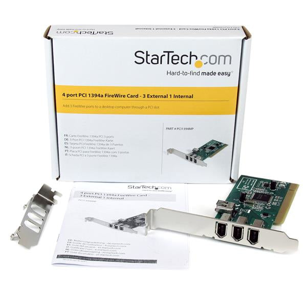 StarTech.com 4 port PCI 1394a FireWire Adapter Card - 3 External 1 Internal - TAA Hub
