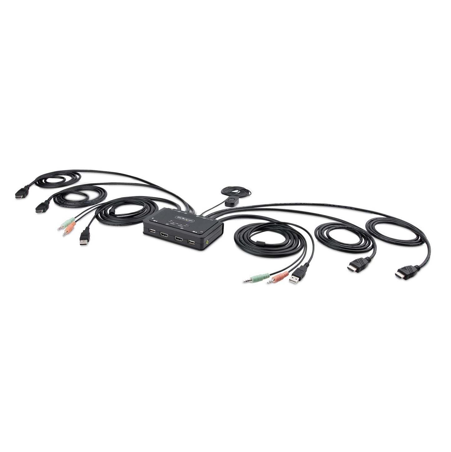 StarTech.com 2-Port Dual-Monitor HDMI Cable KVM Switch, 4K 60Hz, Compact KVM with