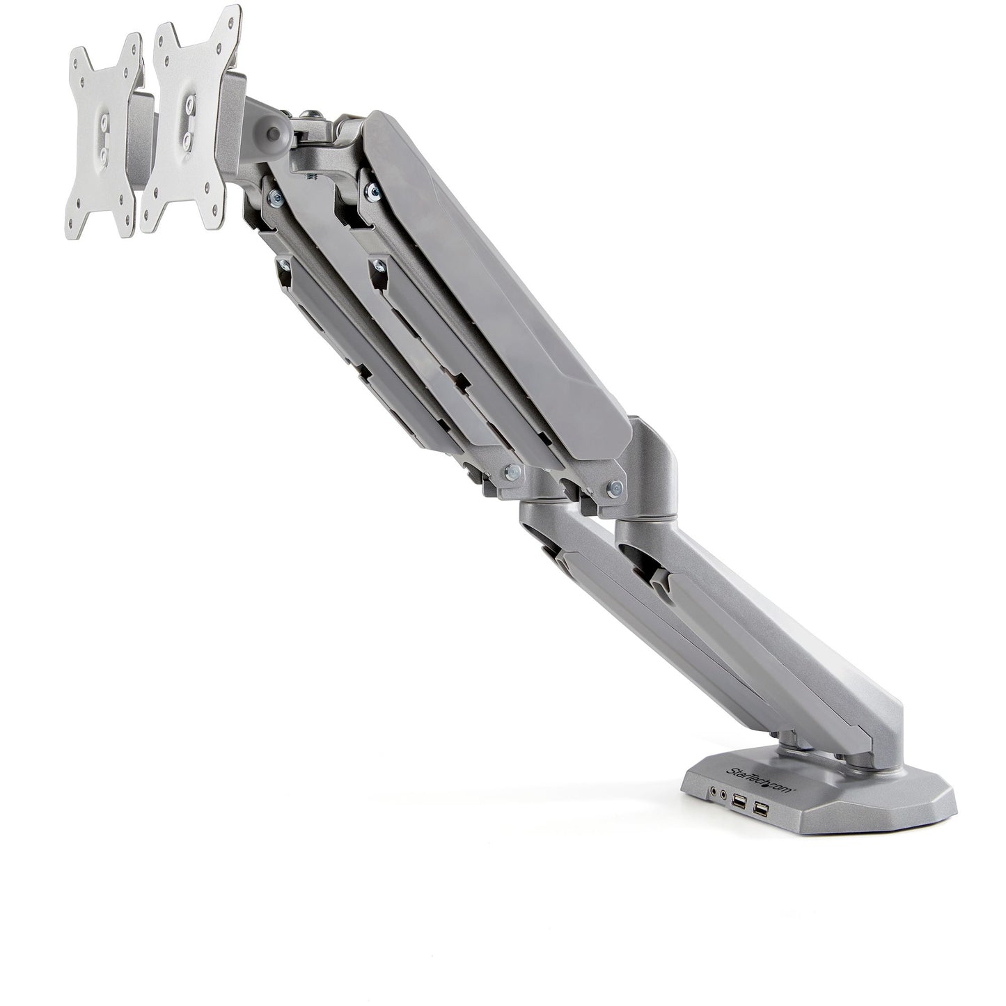 StarTech.com Desk Mount Dual Monitor Arm with USB & Audio, Desk Clamp VESA Mount for (Silver)