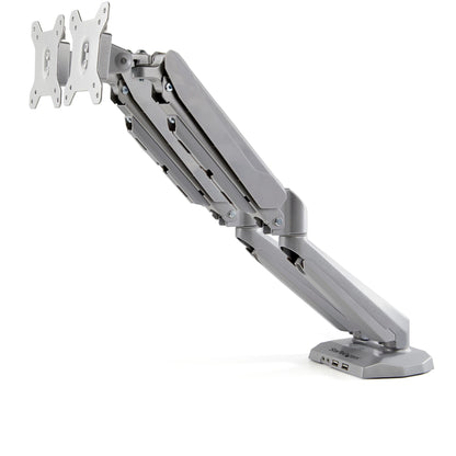 StarTech.com Desk Mount Dual Monitor Arm with USB & Audio, Desk Clamp VESA Mount for (Silver)
