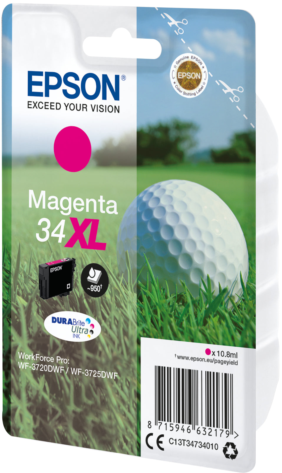 Epson C13T34734010/34XL Magenta Ink Cartridge (950 pages, Epson WF-3720)