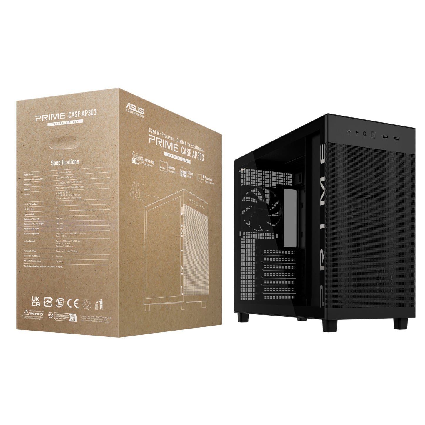 ASUS PRIME AP303 TG Black Midi Tower PC Case