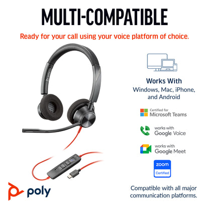 HP Poly Blackwire 3320 Stereo Microsoft Teams Certified USB-C Headset +USB-C/A