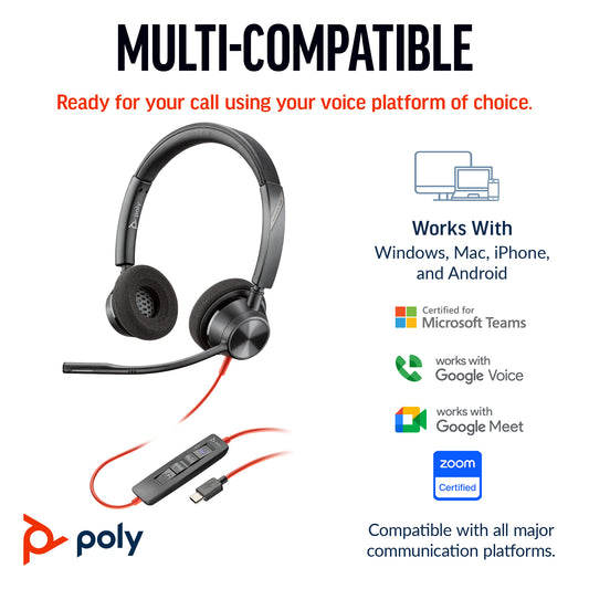 HP Poly Blackwire 3320 Stereo Microsoft Teams Certified USB-C Headset +USB-C/A