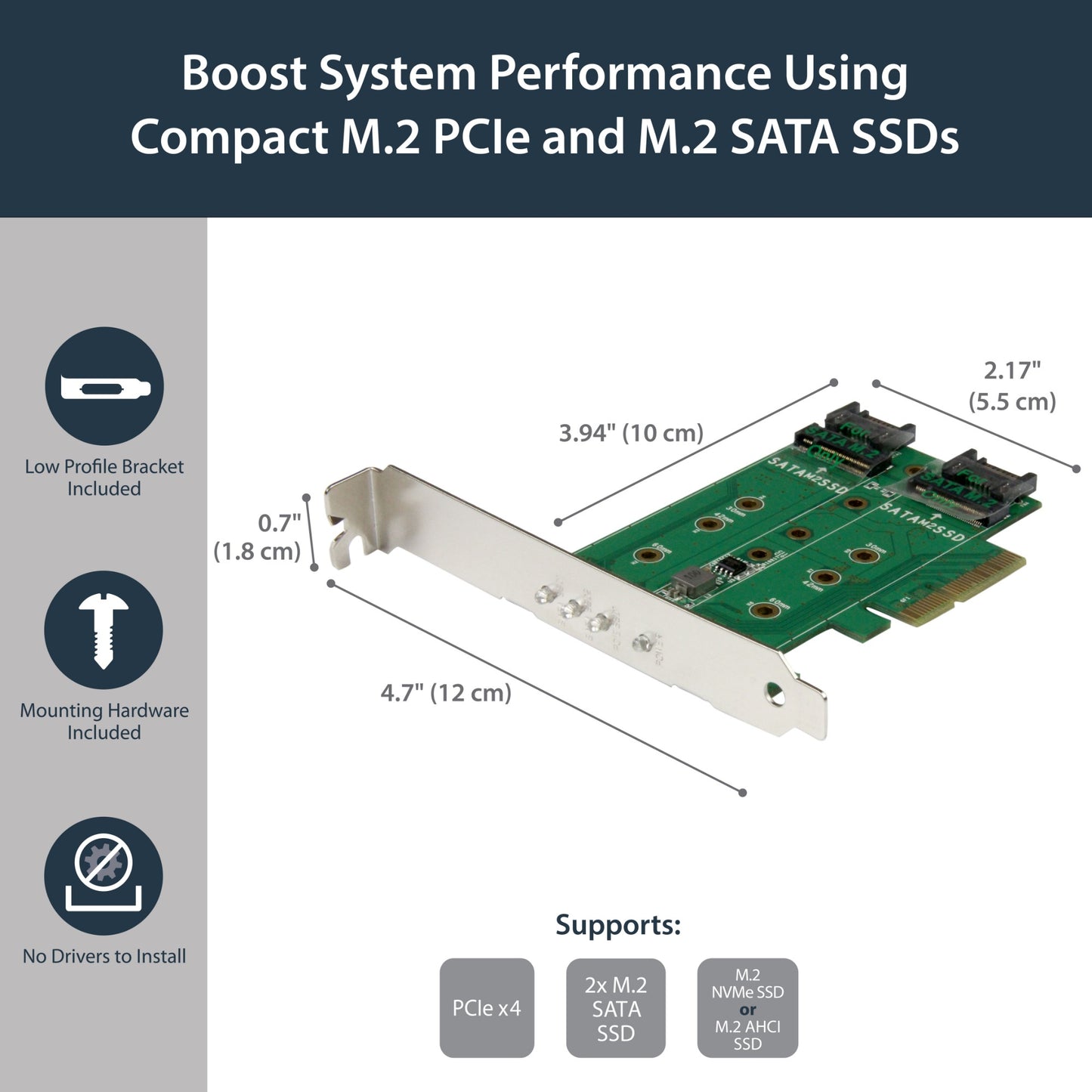 StarTech.com 3-Port M.2 SSD (NGFF) Adapter Card - 1 x PCIe (NVMe) M.2, 2 x SATA III Hub