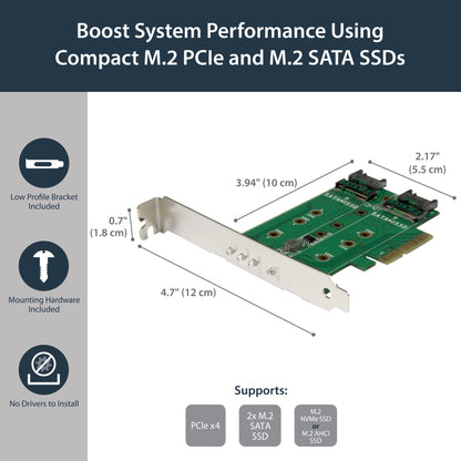 StarTech.com 3-Port M.2 SSD (NGFF) Adapter Card - 1 x PCIe (NVMe) M.2, 2 x SATA III Hub
