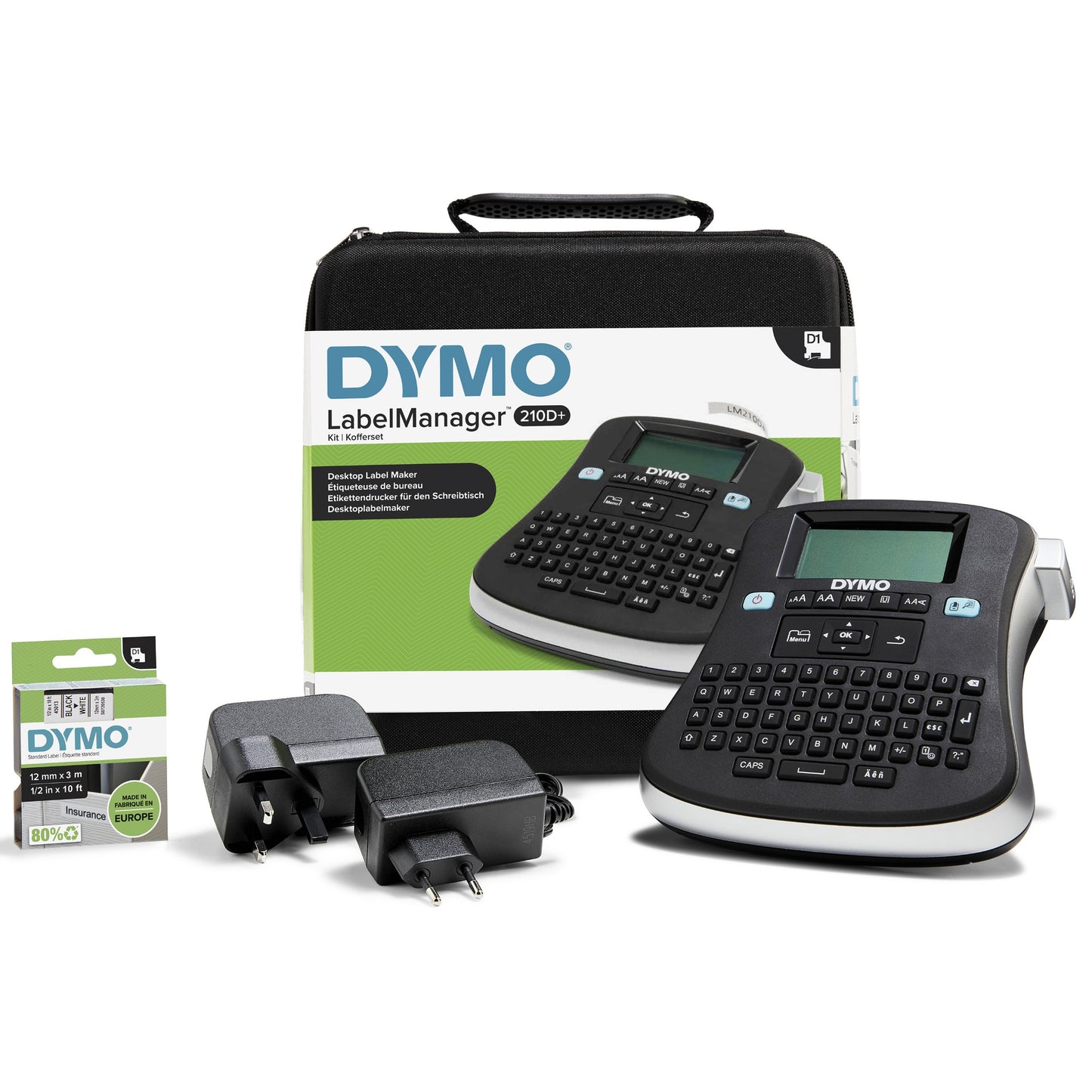 DYMO LabelManager 210D+ Handheld Label Maker Kit | QWERTY Keyboard | with 12mm Black Label Printer