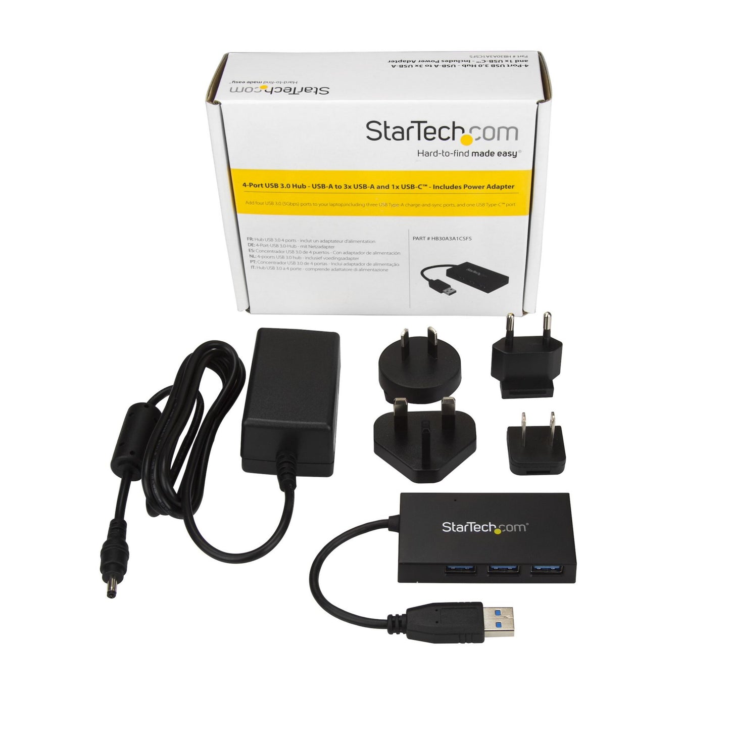 StarTech.com 4 Port USB 3.0 Hub - USB Type-A Hub with 1x USB-C & 3x USB-A