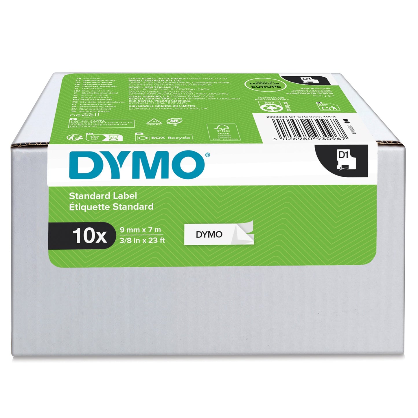DYMO 2093096 DirectLabel-etikettes black on white 9mm x 7m Pack=10 for Dymo D1 Labels