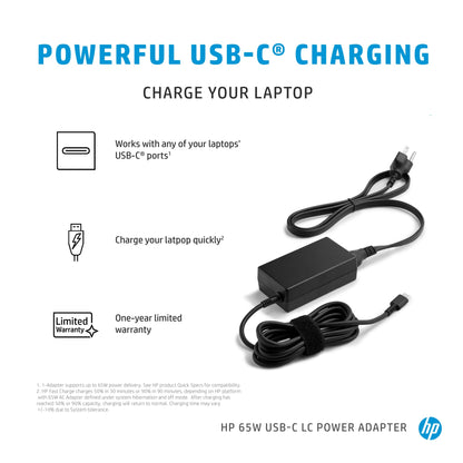 HP 65W USB-C LC Power Adapter Charger