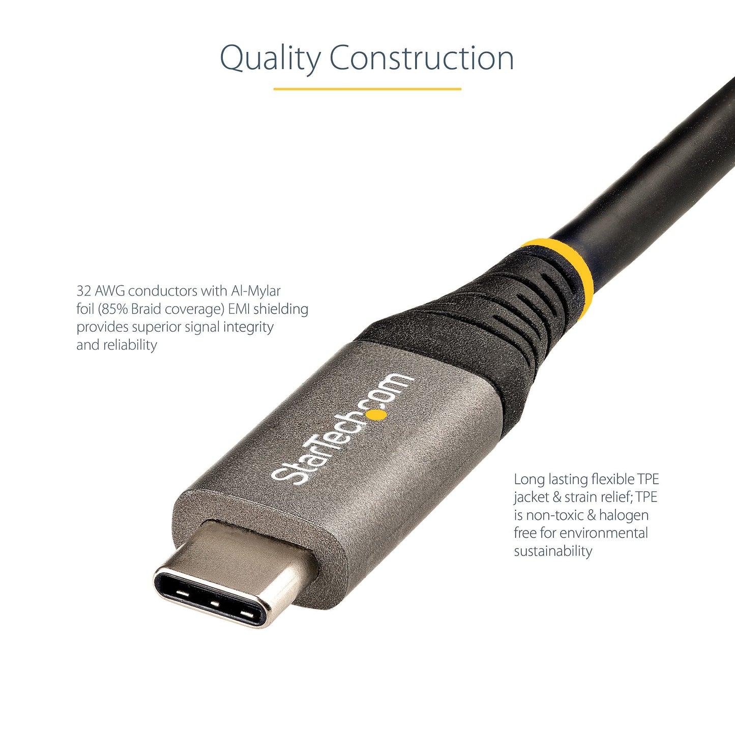 StarTech.com 1.6ft (50cm) USB-C Cable, USB 10Gbps, 100W (5A) Power Delivery, 8K 60Hz