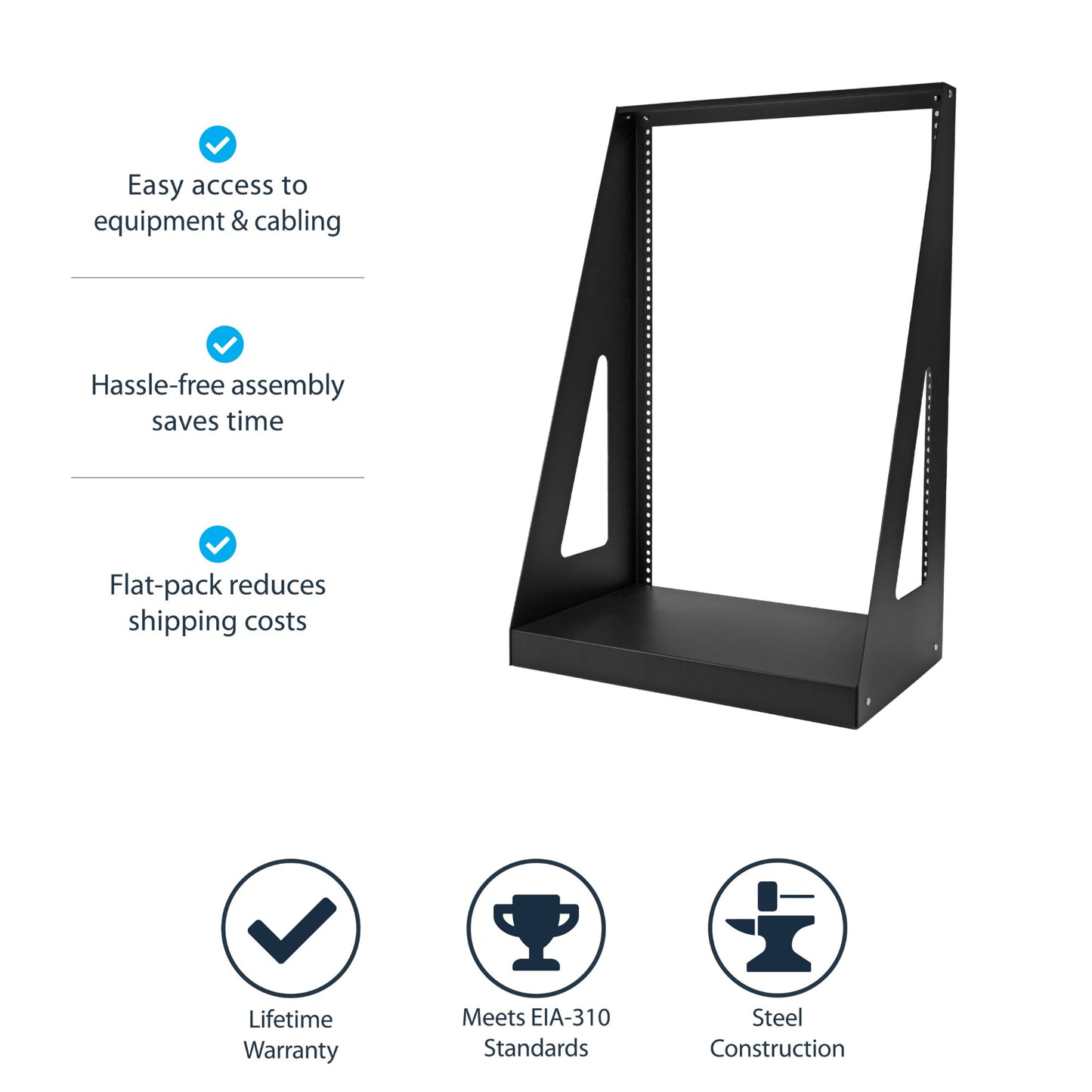 StarTech.com 16U 2-Post Open Frame Desktop Server Rack, 19in Compact Space-Saving