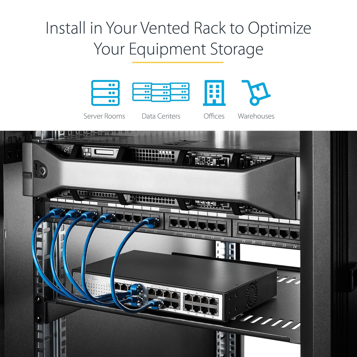 StarTech.com 2-Pack 1U Server Rack Shelf, Vented Rackmount Cantilever Tray for 19"