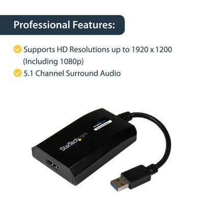 StarTech.com USB 3.0 to HDMI Adapter - DisplayLink Certified - 1080p (1920x1200) Hub