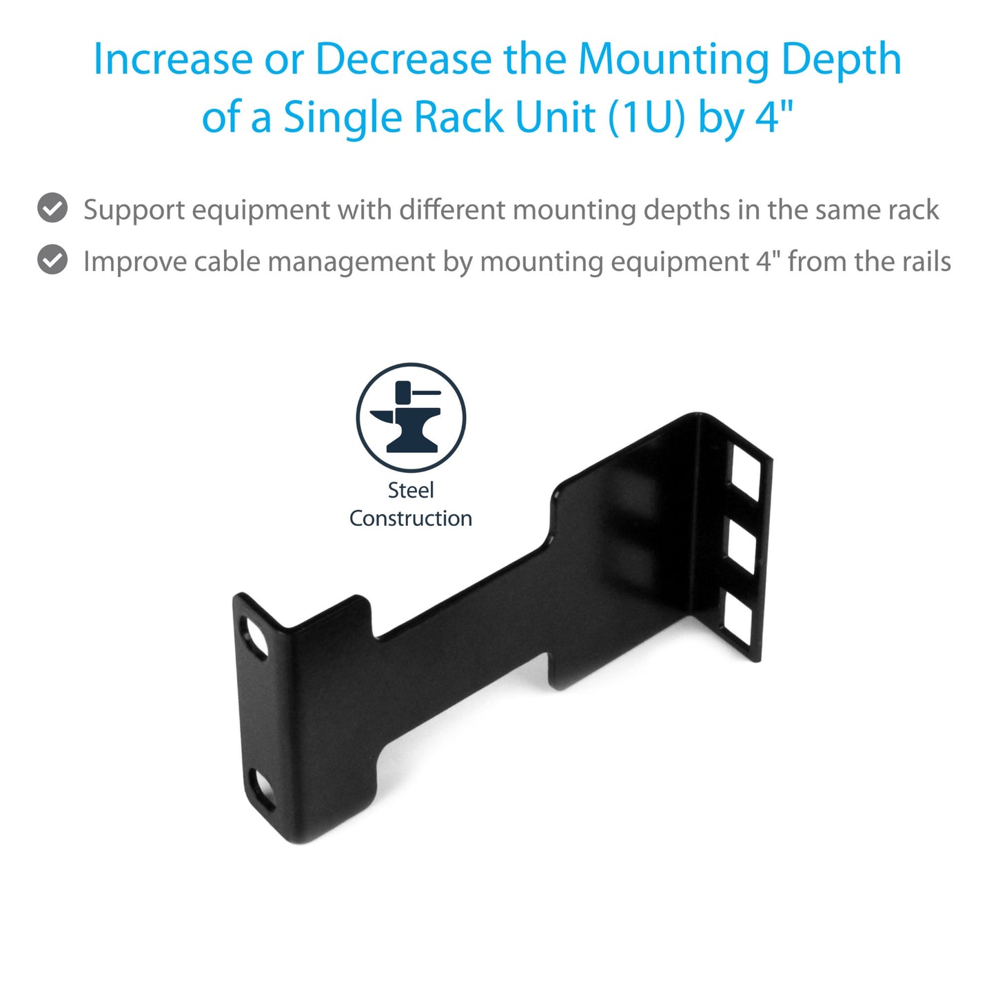 StarTech.com Server Rack Depth Extender - 1U - 4in / 10 cm - TAA Compliant
