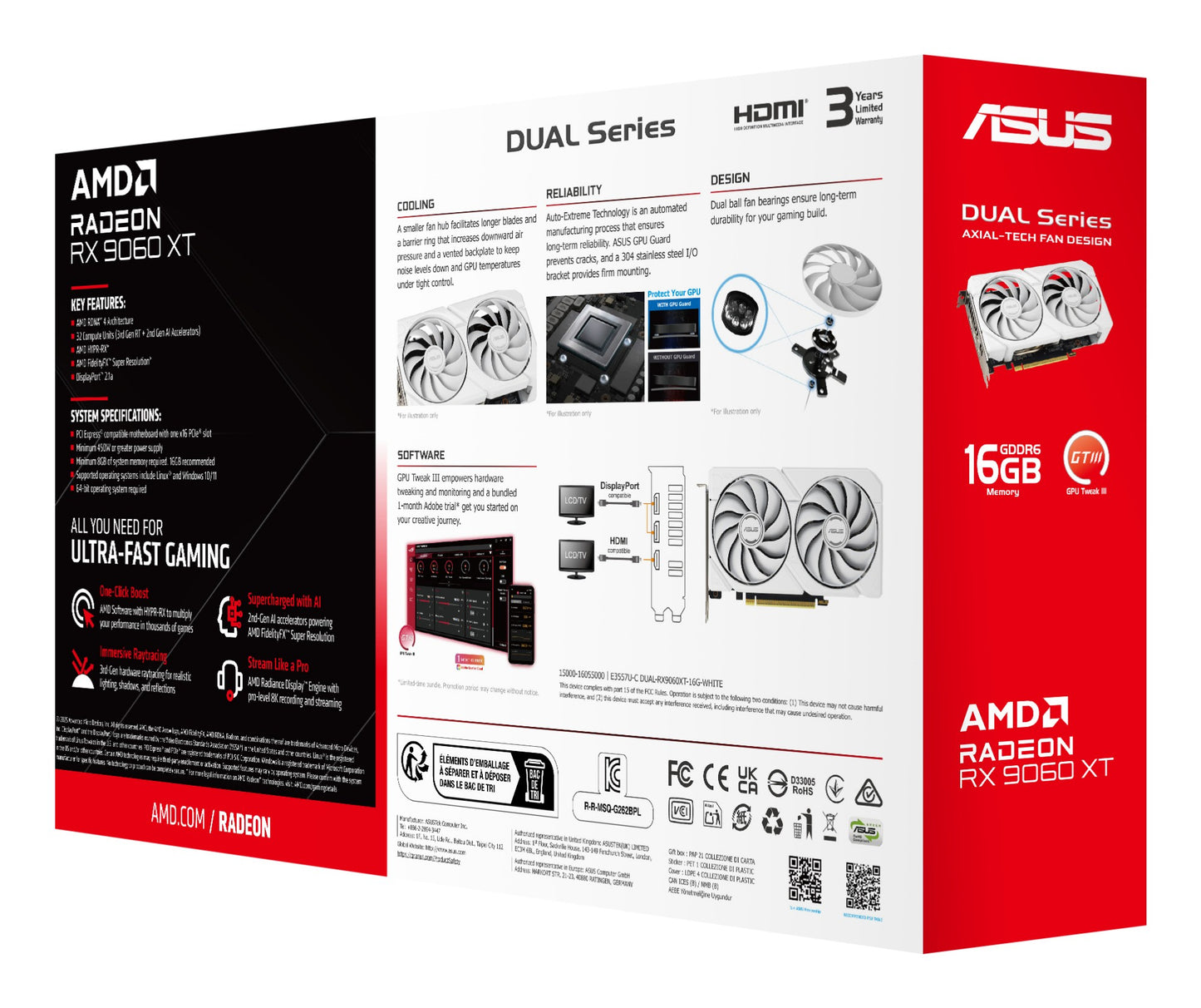 ASUS Dual Radeon RX 9060 XT 16GB GDDR6 Graphics Card (White)