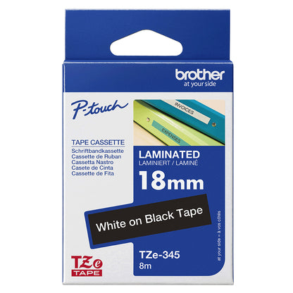 Brother TZE-345 DirectLabel white on black Laminat 18mm x 8m for Brother P-Touch TZ Labels