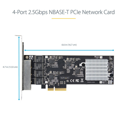 StarTech.com 4-Port 2.5Gbps NBASE-T PCIe Network Card, Intel I225-V, Quad-Port Network Adapter