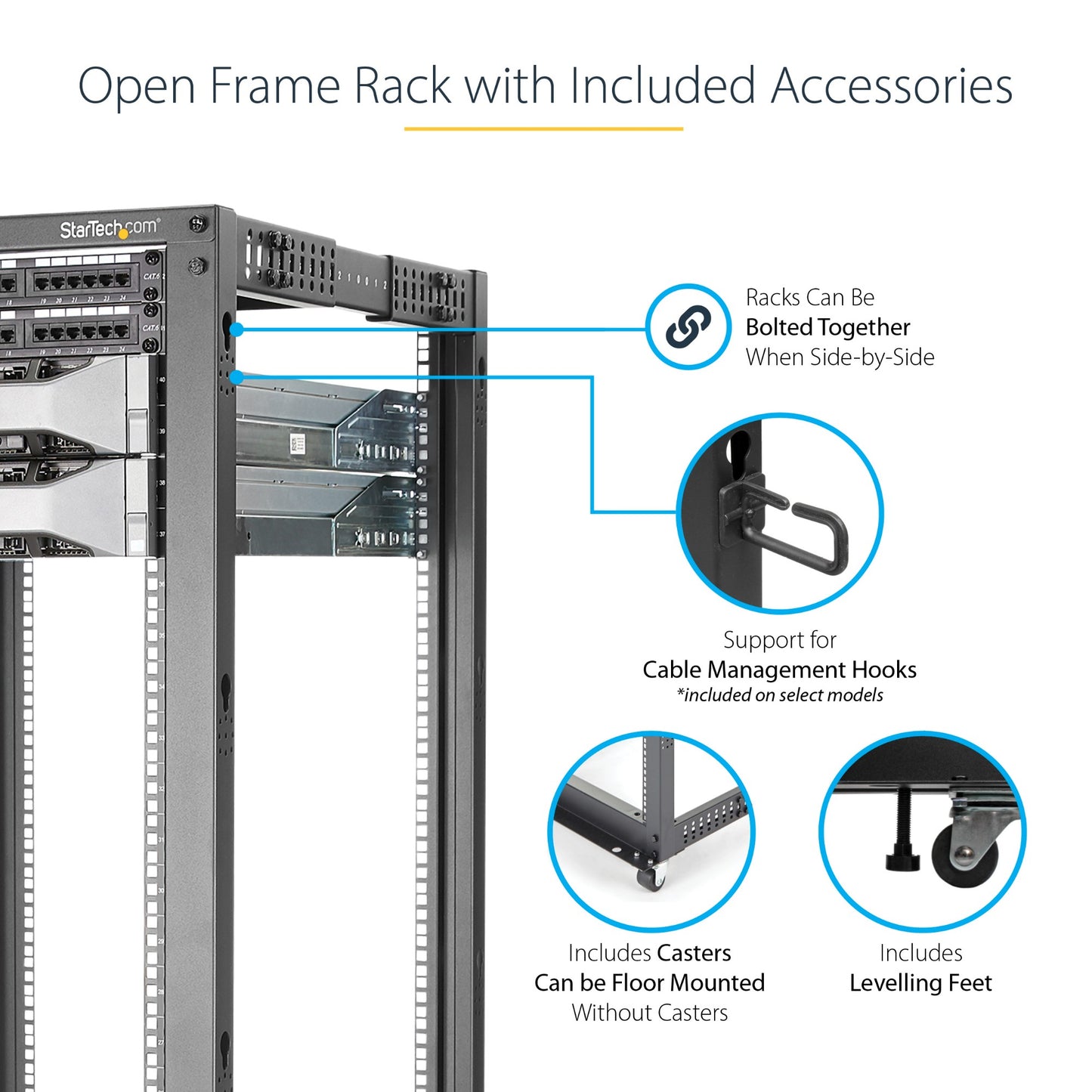 StarTech.com 42U 4-Post Server Rack, 19in Open Frame Rack with 40in (101cm) Mounting