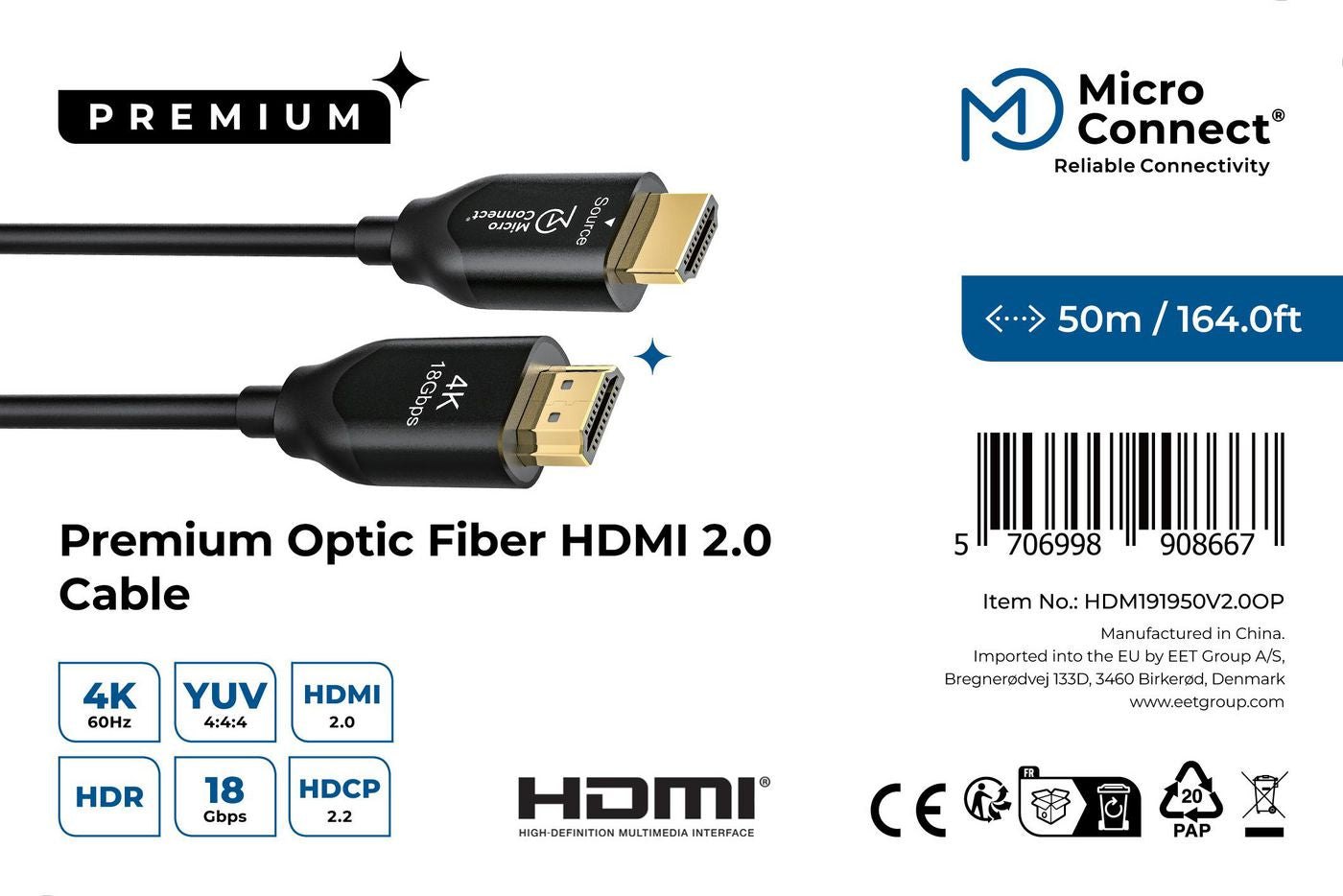 Microconnect Premium Optic HDMI Cable 50m