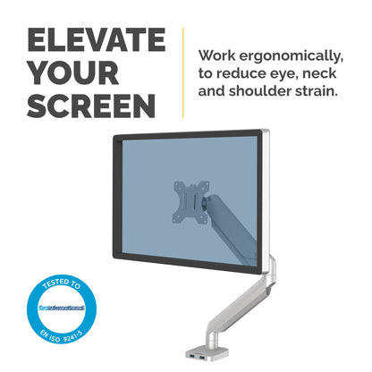Fellowes Platinum Series Monitor Arm - Monitor Mount for 8KG 40 Inch Screens (Silver)