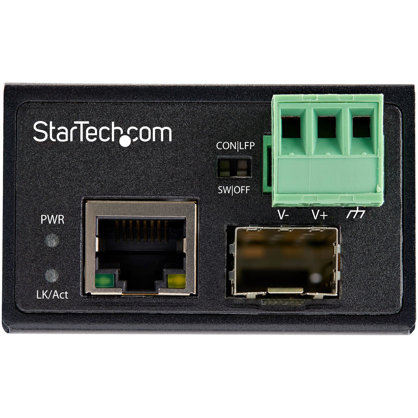StarTech.com Industrial Fiber to Ethernet Media Converter - 100Mbps SFP to RJ45/Cat6 - Singlemode/Multimode Optical Fiber to Copper Network - 12-56V DC - IP-30/ -40 to +75C - TAA Networking