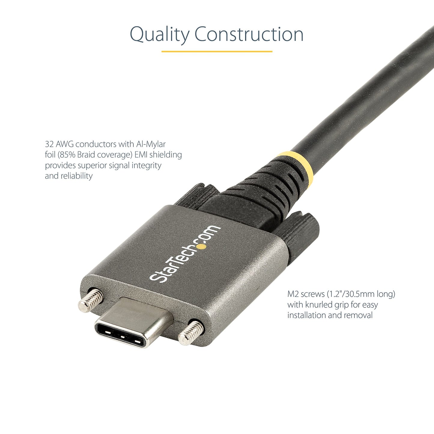 StarTech.com 3ft (1m) USB-C Cable, Side Screw Locking, USB 10Gbps, 100W (5A) Power