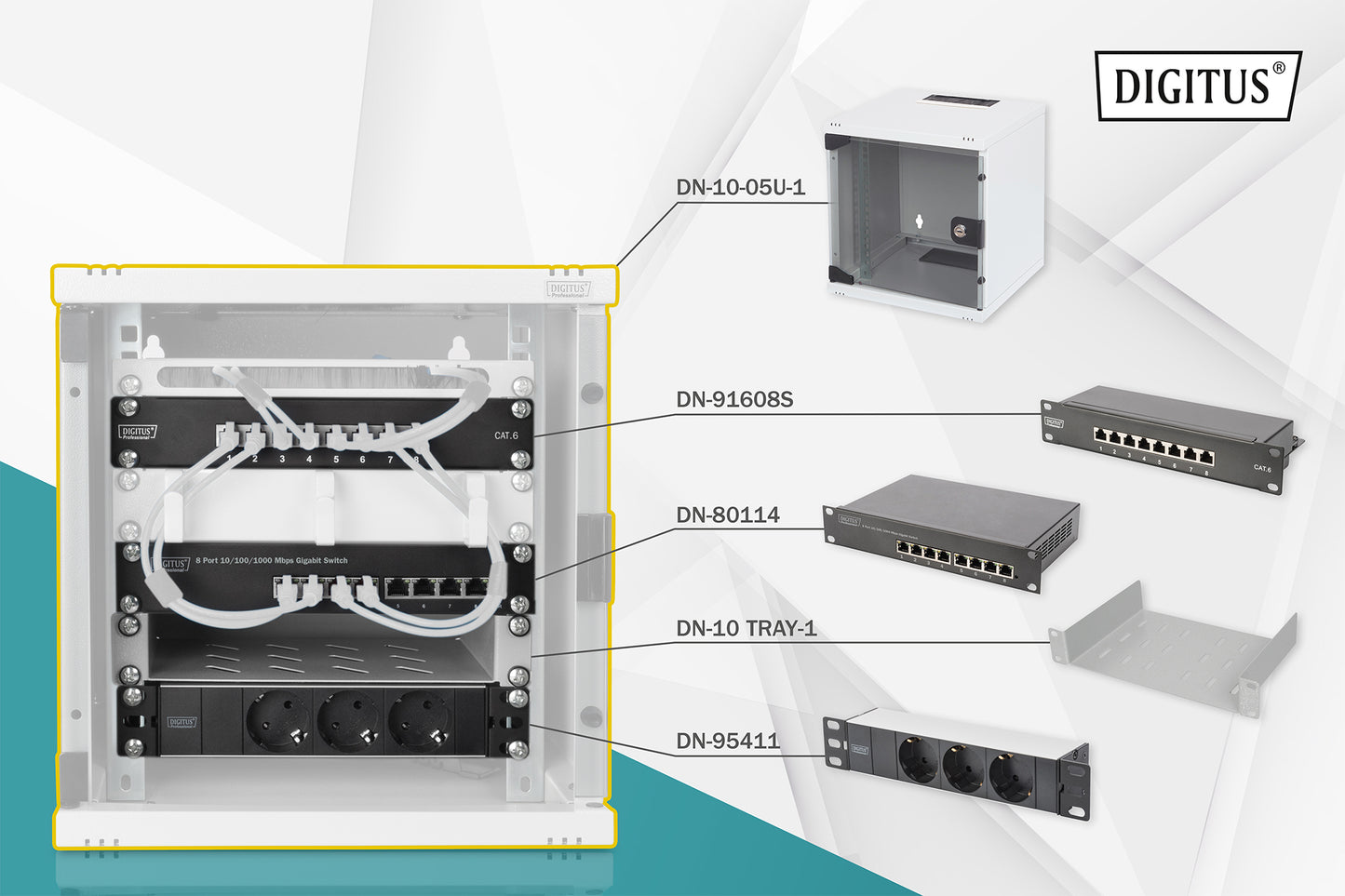 Digitus Network Set - 254 mm (10") - 6U, 312 x 300 mm (W xD) Rack