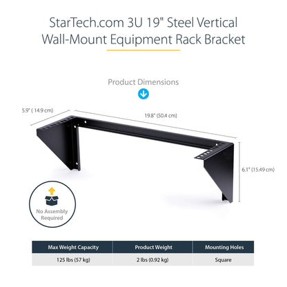 StarTech.com 3U 19” Wall Mount Vertical Rack Bracket, Wall Mount Patch Panel Bracket