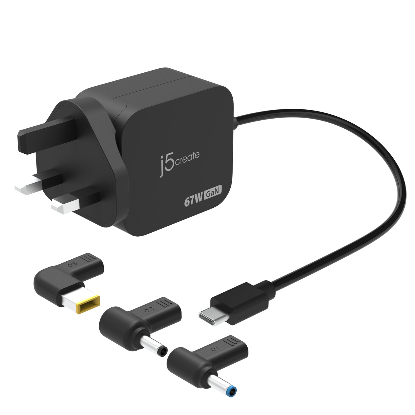 j5create JUP1565DCF3A-FN 67W GaN PD USB-C® Mini Charger with 3 Types of DC Connector