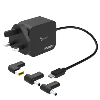 j5create JUP1565DCF3A-FN 67W GaN PD USB-C® Mini Charger with 3 Types of DC Connector