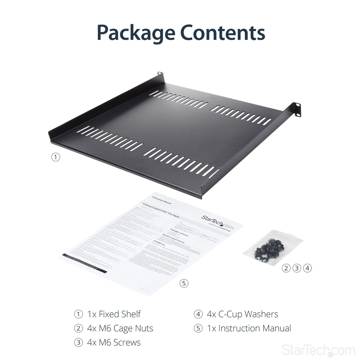 StarTech.com 1U Server Rack Shelf - Universal Vented Rack Mount Cantilever Tray for (ELF116V)