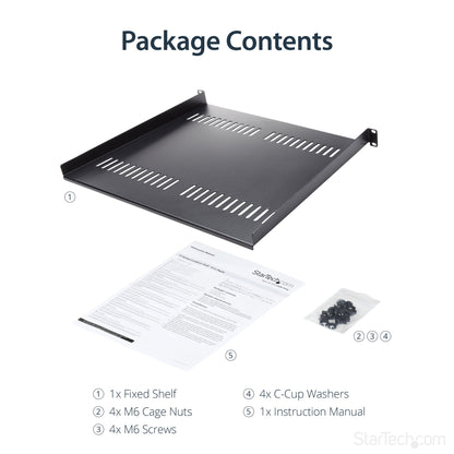 StarTech.com 1U Server Rack Shelf - Universal Vented Rack Mount Cantilever Tray for (ELF116V)