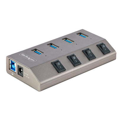 StarTech.com 4 Port Self-Powered USB C Hub with Individual On/Off Switches, USB 3.0