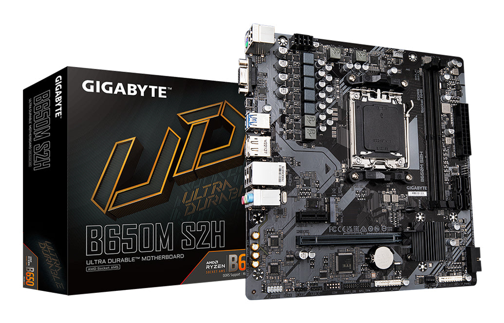 Gigabyte B650M S2H Motherboard - AMD Ryzen 9000 Series CPUs, 5+2+2 Phases VRM, up to