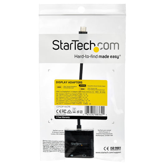 StarTech.com USB C to DisplayPort Adapter with Power Delivery - 8K 60Hz /4K 120Hz Hub