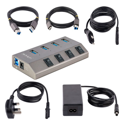 StarTech.com 4 Port Self-Powered USB C Hub with Individual On/Off Switches, USB 3.0