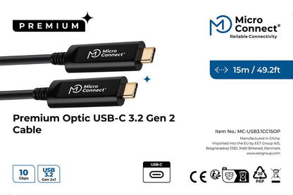 Microconnect MC-USB3.1C15OP USB cable USB 3.2 Gen 2 (3.1 Gen 2) 15 m USB C Black