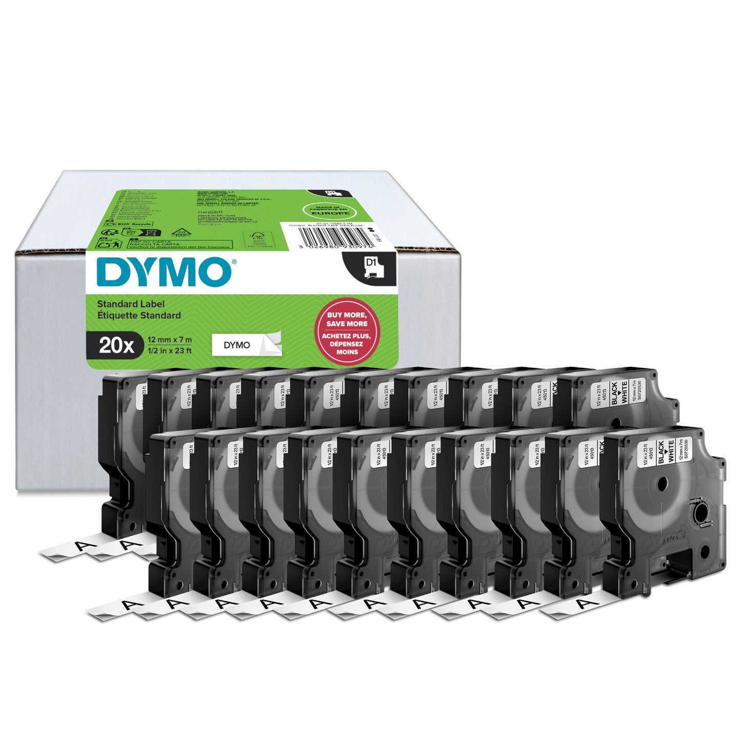 DYMO Authentic D1 Labels | Black Print on White | 12mm x 7m | Self-Adhesive Labels