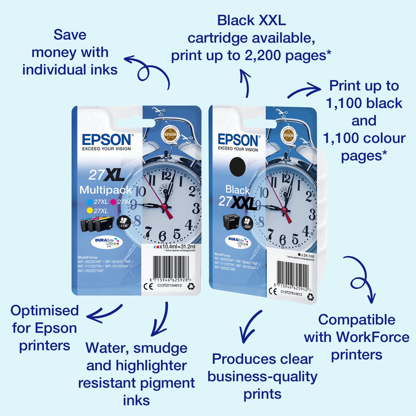 Epson C13T27014012/27 Black Ink Cartridge (350 pages, Epson WF 3620)