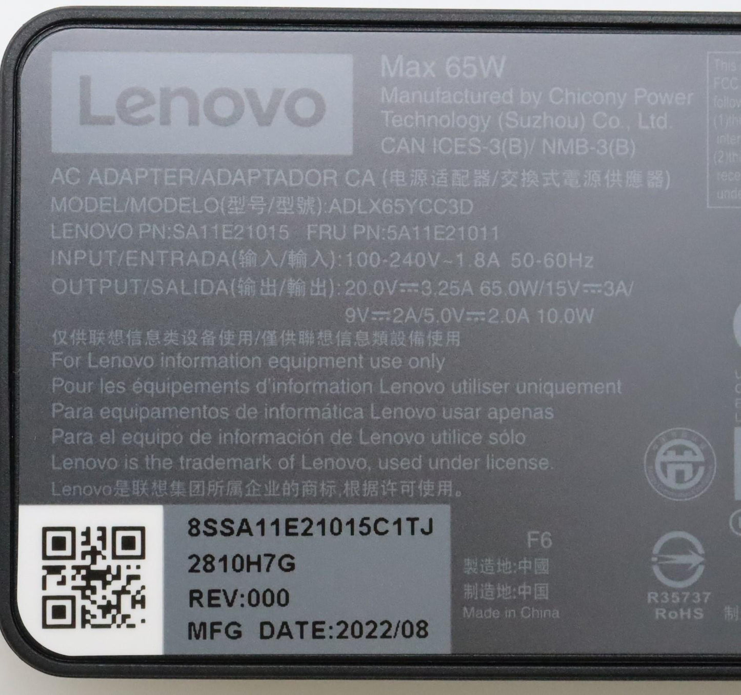 Lenovo 5A11E21011 power adapter/inverter Indoor 45 W Black Charger