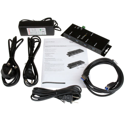 StarTech.com 4-Port USB 3.0 Hub - 5Gbps - Metal Industrial USB-A Hub - Wall or Desk