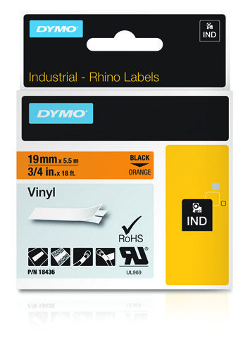 DYMO 18436/S0718500 Ribbon Vinyl black on orange 19mm x 5,5m for Dymo Rhino Labels