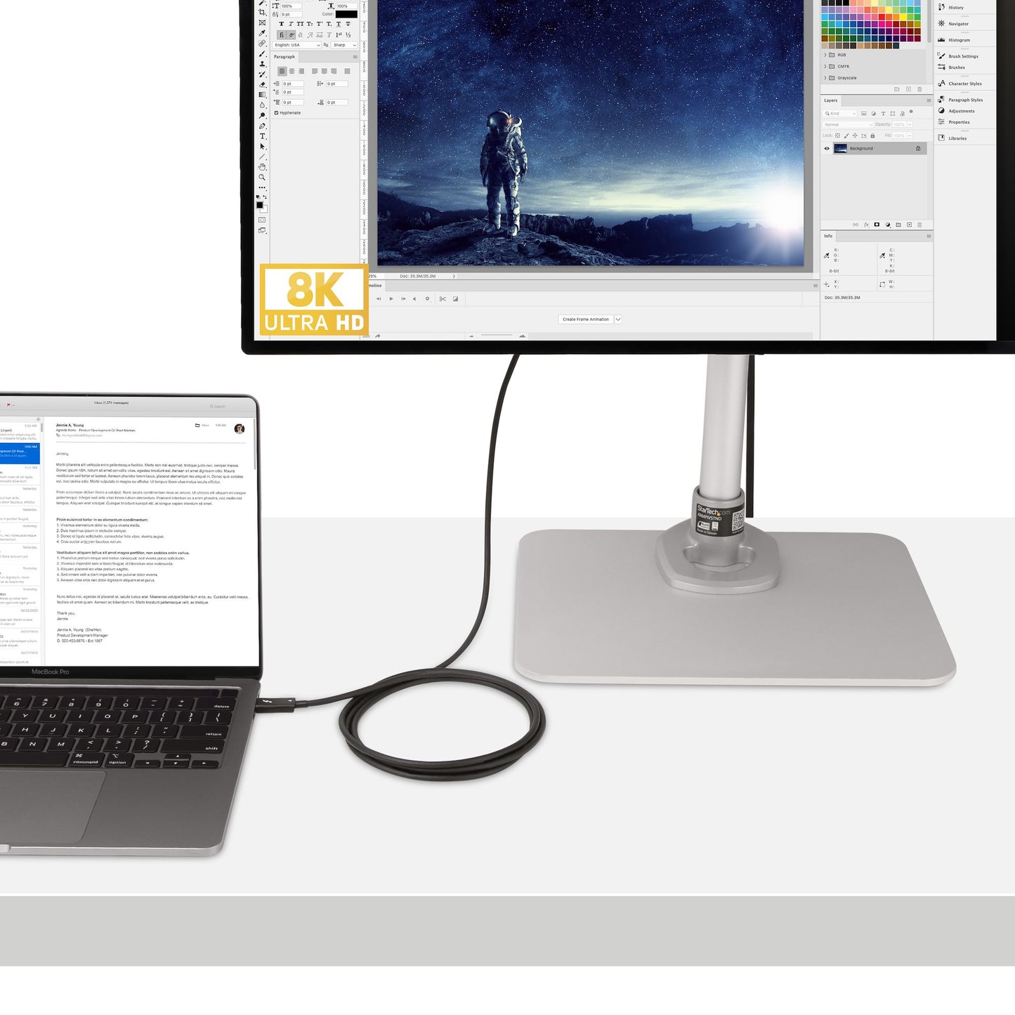 StarTech.com 6.6ft (2m) Active Thunderbolt 4 Cable, 40Gbps, 100W Power Delivery