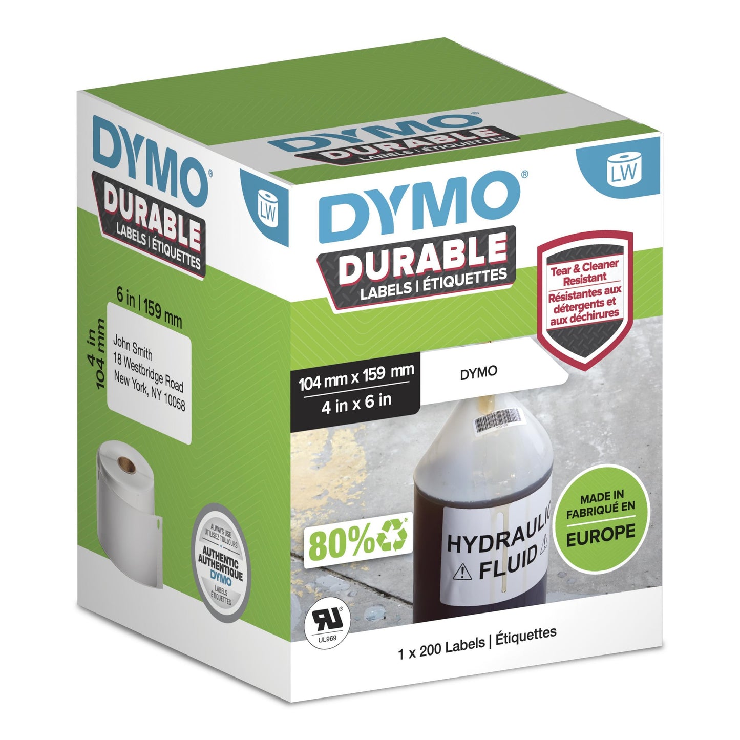 DYMO Authentic LabelWriter Durable Labels | 104mm x 159mm | White Poly | 200 Large