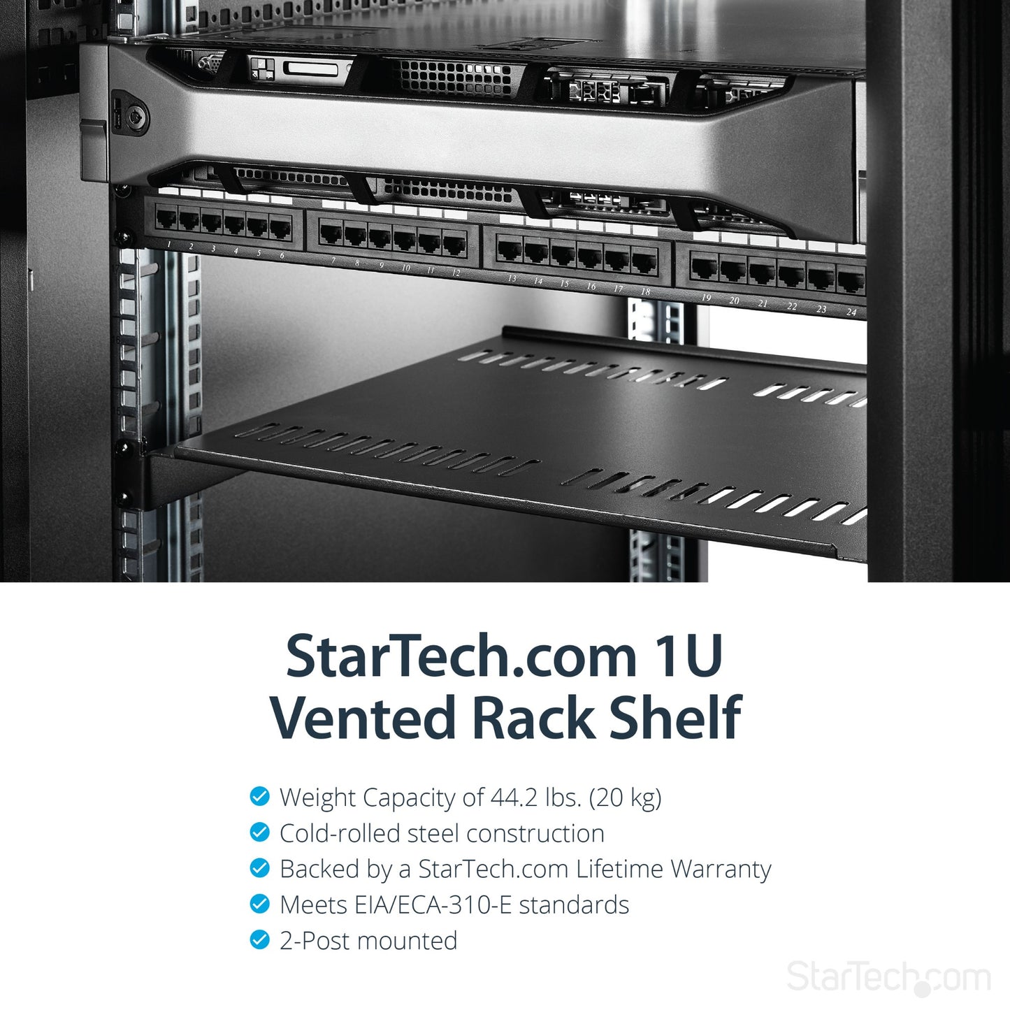 StarTech.com 1U Server Rack Shelf - Universal Vented Rack Mount Cantilever Tray for (ELF116V)