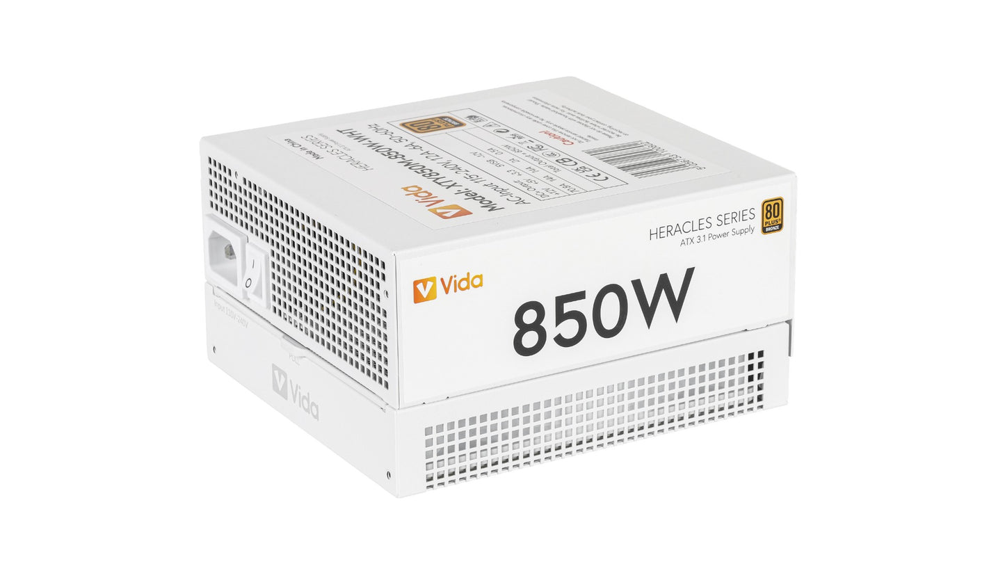 VIDA 850W Heracles White ATX 3.1 Gaming PSU, 80+ Bronze, 140mm Ultra-Quiet FDM Fan Power Supply